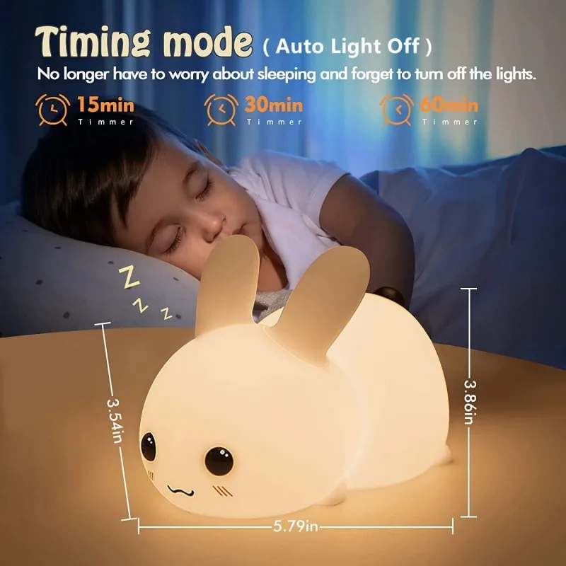 LED Rabbit Night Light Remote Control Dimmable RGB Rechargeable Silicone Bunny Lamp for Children Baby Toy Gift Touch Sensor - Image 6