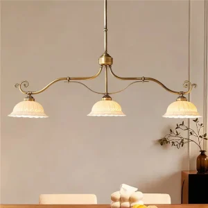 Retro three light Copper Pendant Light led Antique Ceramic lamp for Dining Room Living Room Bedroom Study Art Medieval Light