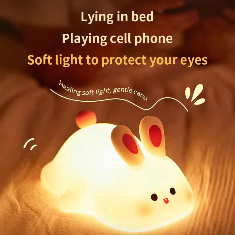 Cute Bunny Cartoon Night Light - USB Rechargeable Touch Dimming, Children's Bedside Sleep Gift - Image 2