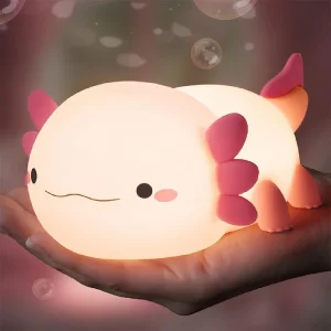Axolotl Night Light, Dimmable Silicone Animal Nursery Nightlight,Kawaii Rechargeable Bedside Touch Lamp,Baby Room Decor