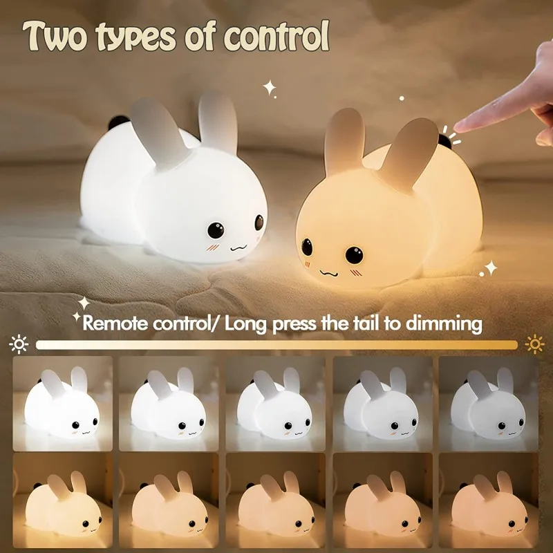 LED Rabbit Night Light Remote Control Dimmable RGB Rechargeable Silicone Bunny Lamp for Children Baby Toy Gift Touch Sensor - Image 5