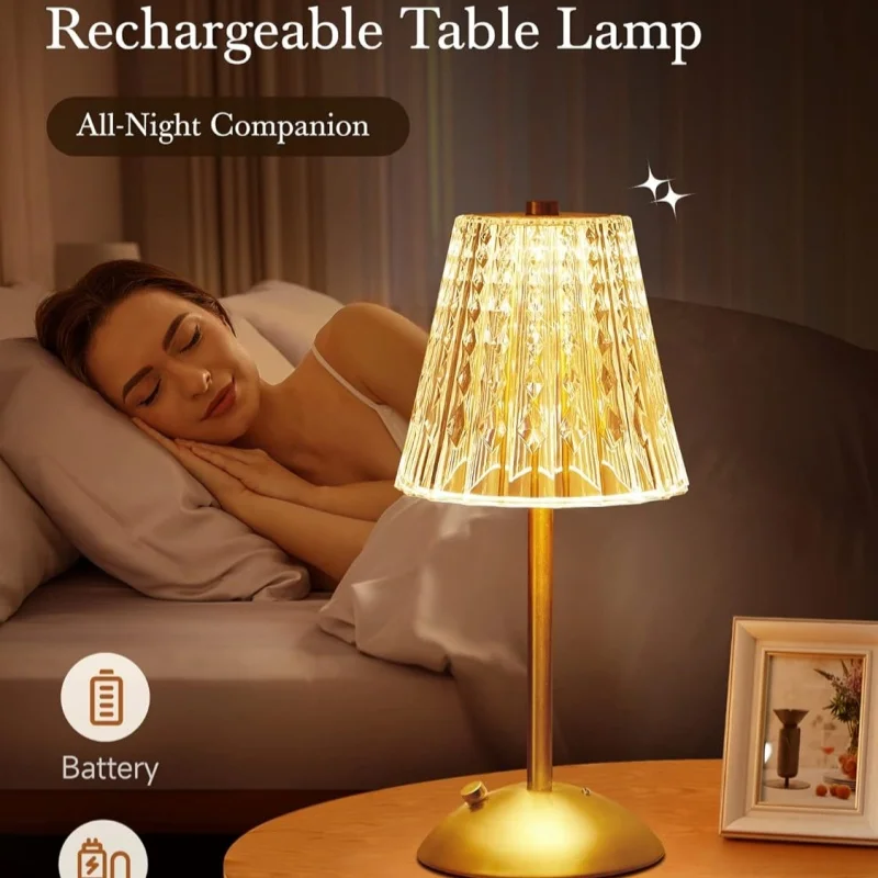 Crystal LED Table Lamp Touch Sensor Dimming Rechargeable Desk Lamp 3 Colors Bedside Lamp Bar Hotel Decoration Night Light - Image 2