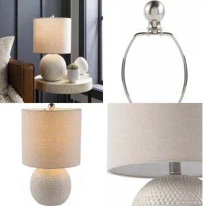 Boho Style Ceramic Bedside Lamp - Boho Dotted Shade for Bedroom Nightstand - Living Room End Side Lighting - Bedroom Nightstand