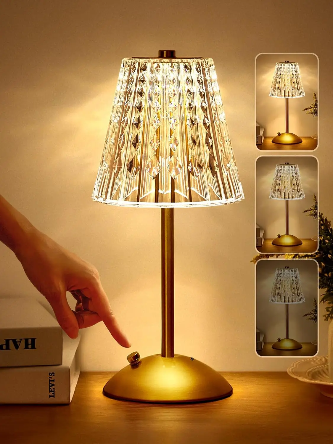Crystal LED Table Lamp Touch Sensor Dimming Rechargeable Desk Lamp 3 Colors Bedside Lamp Bar Hotel Decoration Night Light