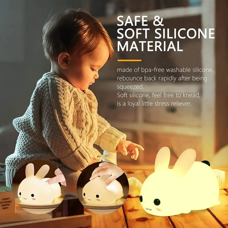 LED Rabbit Night Light Remote Control Dimmable RGB Rechargeable Silicone Bunny Lamp for Children Baby Toy Gift Touch Sensor - Image 2