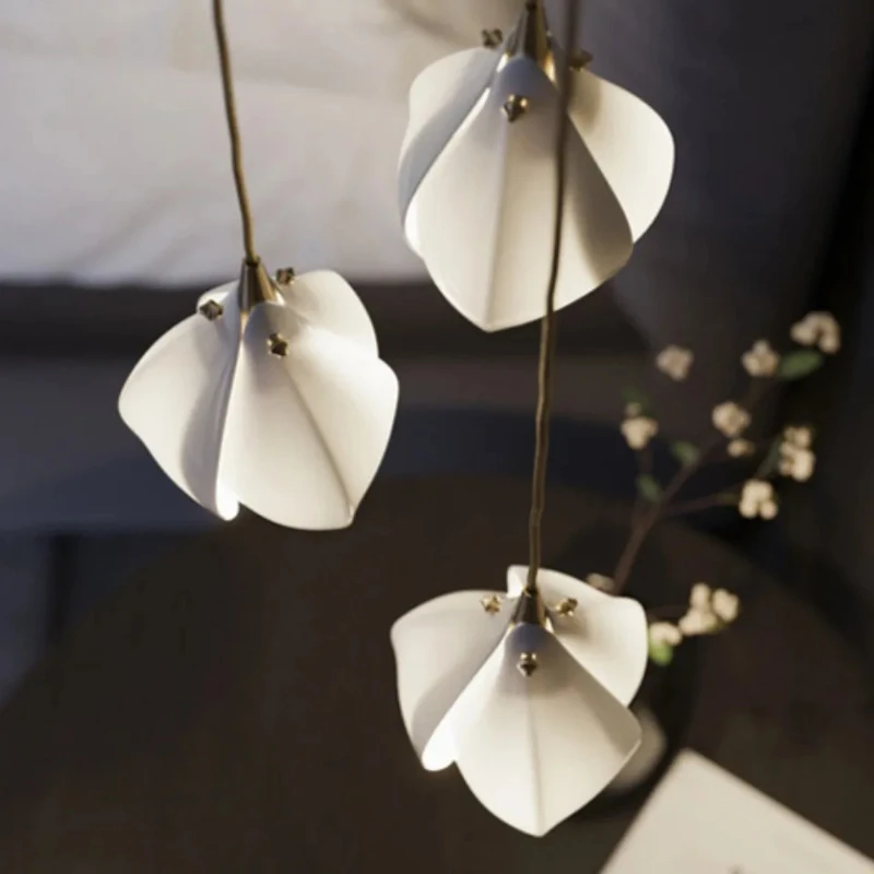 Nordic Minimalist Ceramic Petal Pendant Lamp, Restaurant, Hotel Bedroom, Bedside, Staircase, Magnolia Pendant Lamp - Image 3