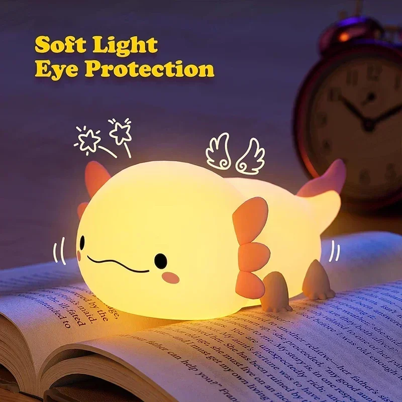 Axolotl Night Light, Dimmable Silicone Animal Nursery Nightlight,Kawaii Rechargeable Bedside Touch Lamp,Baby Room Decor - Image 5