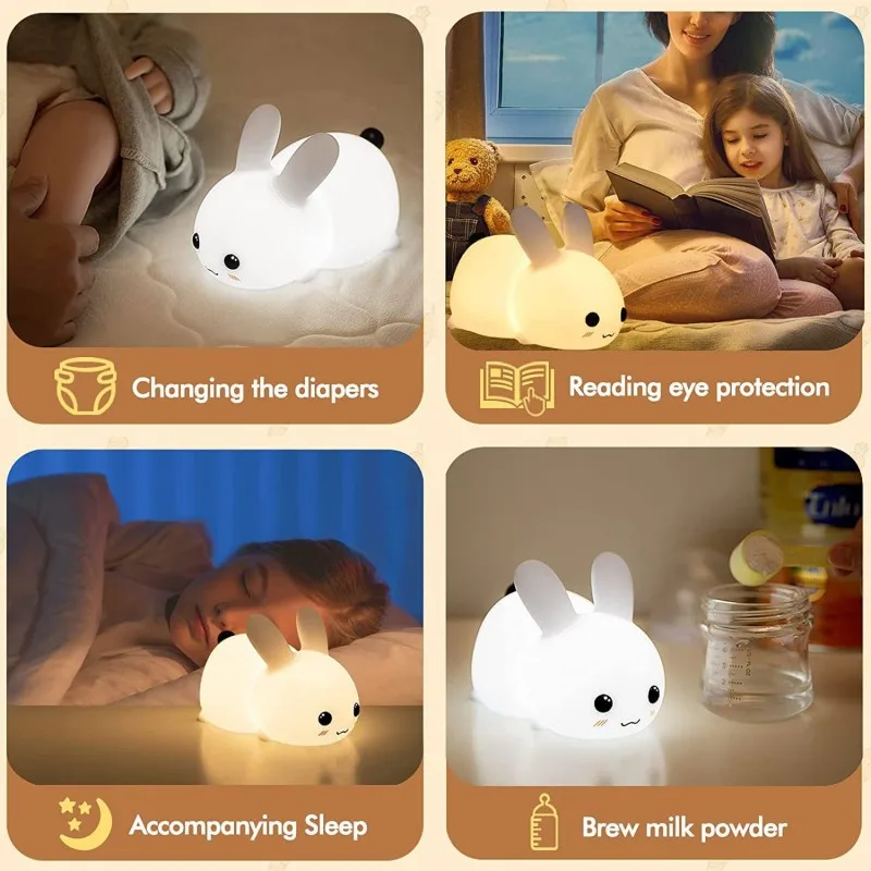 LED Rabbit Night Light Remote Control Dimmable RGB Rechargeable Silicone Bunny Lamp for Children Baby Toy Gift Touch Sensor - Image 4