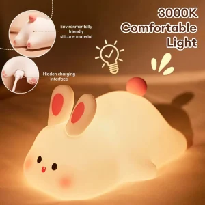 Cute Bunny Cartoon Night Light - USB Rechargeable Touch Dimming, Children's Bedside Sleep Gift