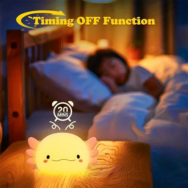 Axolotl Night Light, Dimmable Silicone Animal Nursery Nightlight,Kawaii Rechargeable Bedside Touch Lamp,Baby Room Decor - Image 4