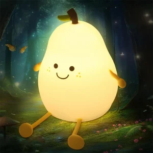 Cute Silicone Night Light for Kids,Dimmable Nursery Pear Lamps,Kawaii Room Decor Fruit Nightlight Bedside Lamp